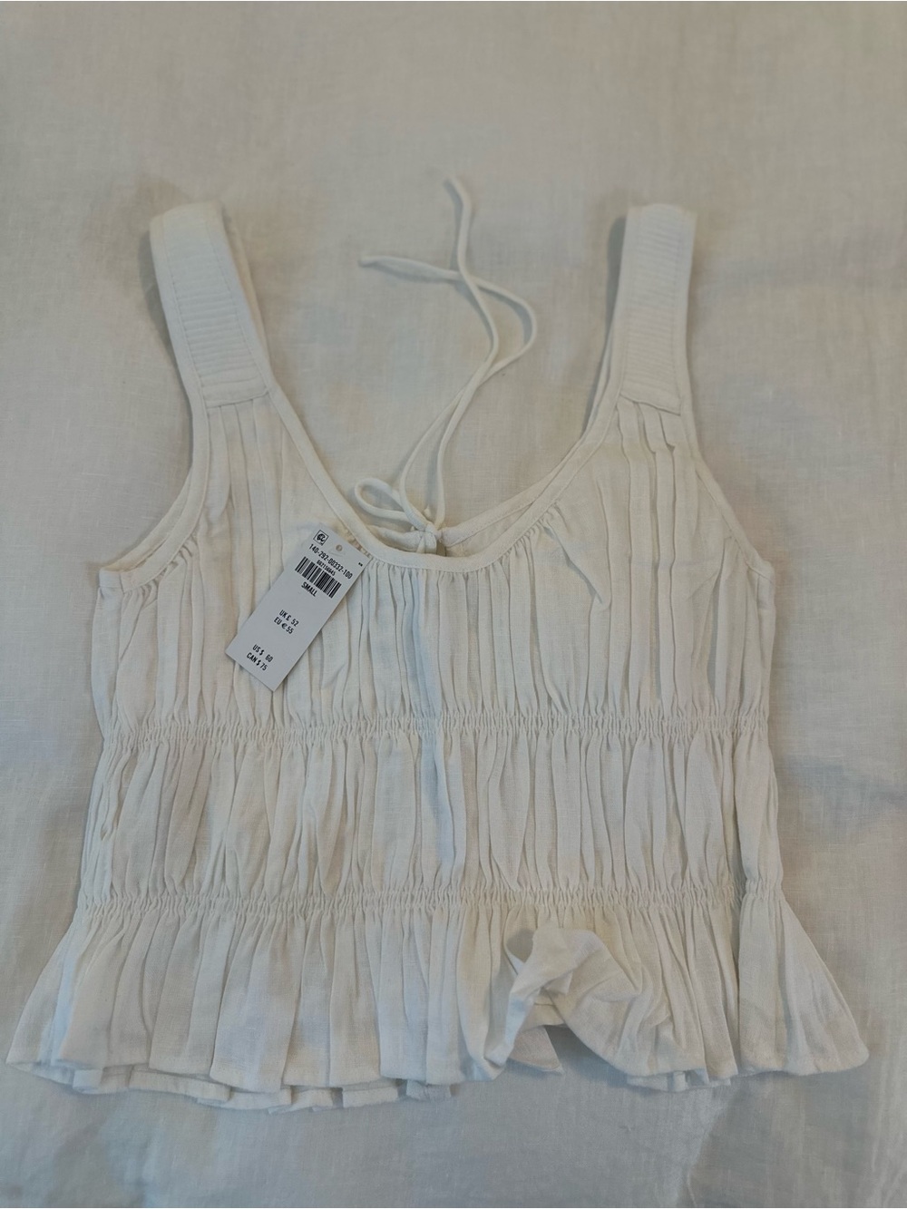 White Smocked Ruffle Tank Top